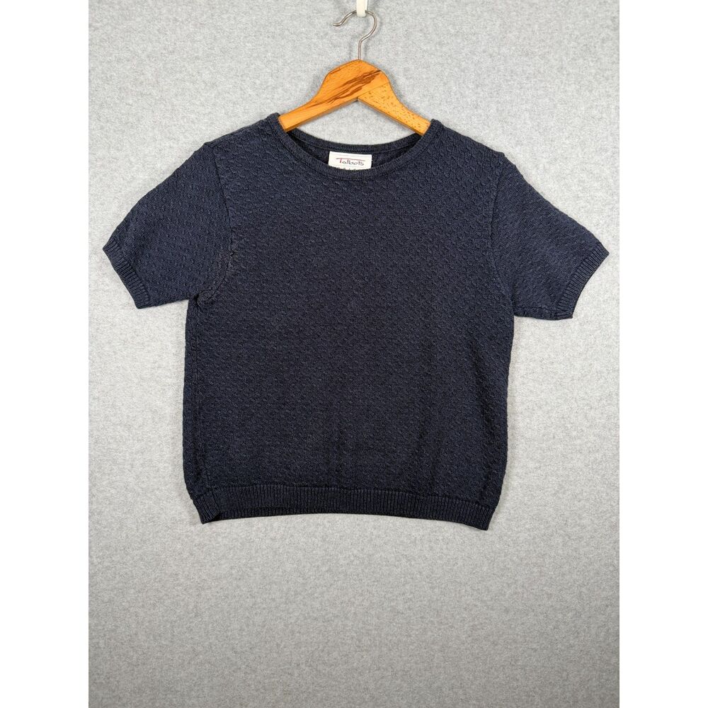 Talbots Petites Navy Blue Textured Knit Short Sleeve Sweater PS Small 3809